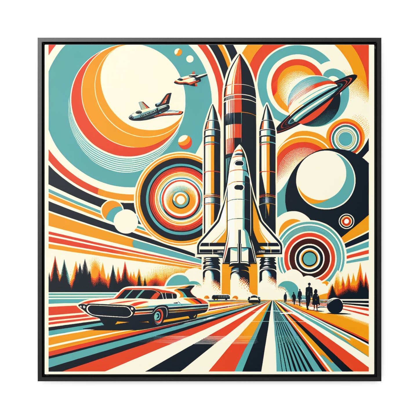 "Galactic Retro Journey" Poster - Framed Canvas