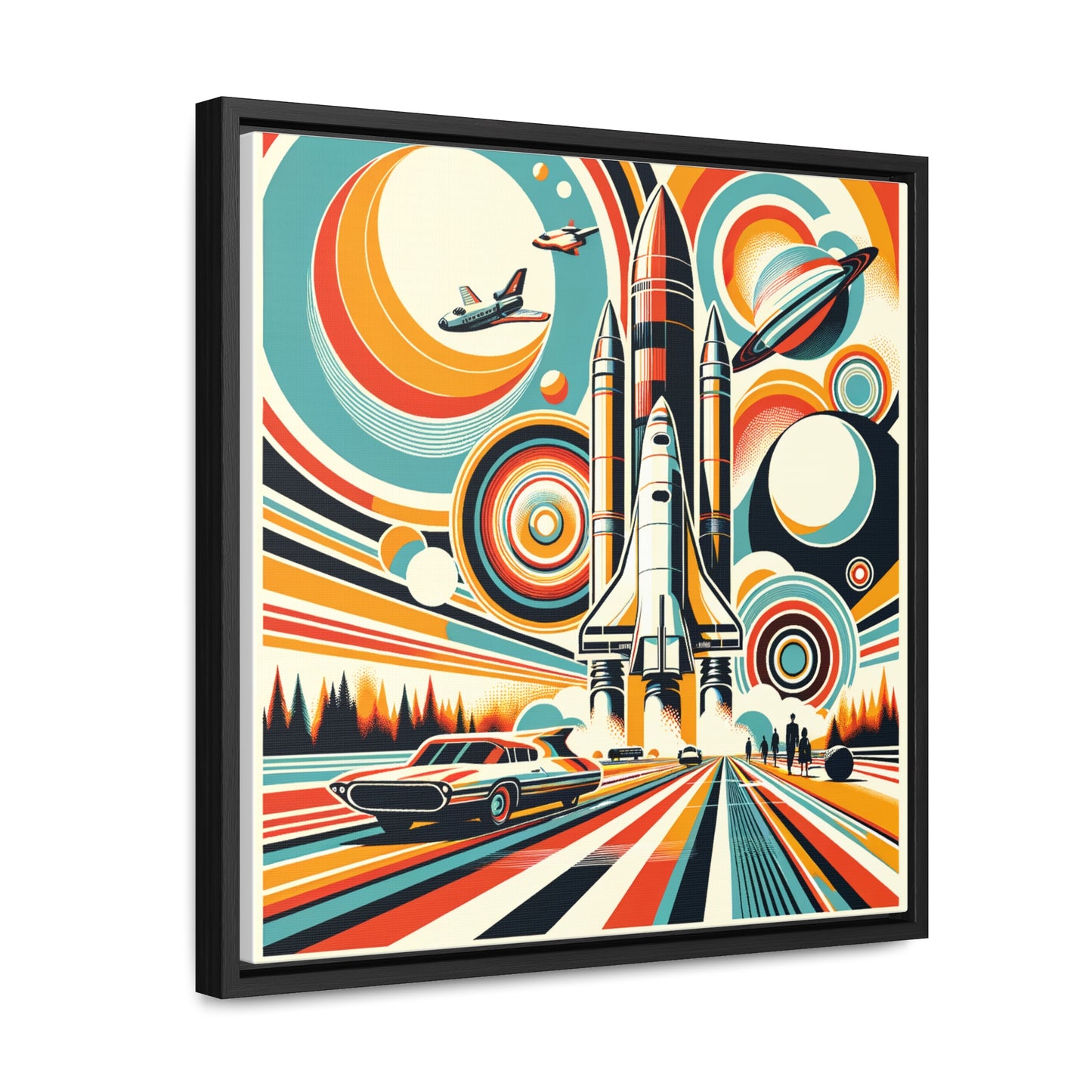 "Galactic Retro Journey" Poster - Framed Canvas