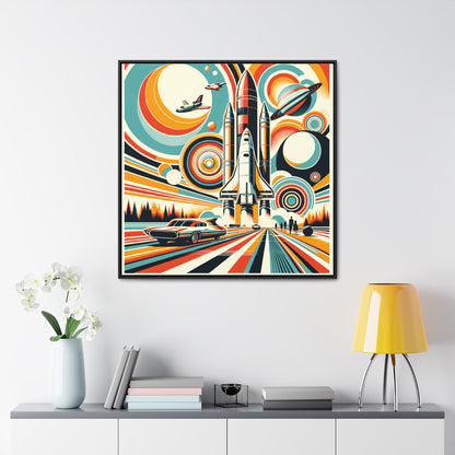 "Galactic Retro Journey" Poster - Framed Canvas