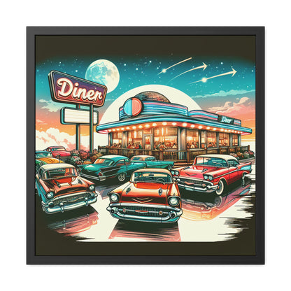 "Retro Radiance: 1950's Diner & Classic Cars Framed Art Poster"