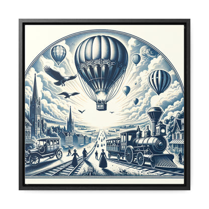 "Victorian Balloon Voyage Print" - Framed Canvas