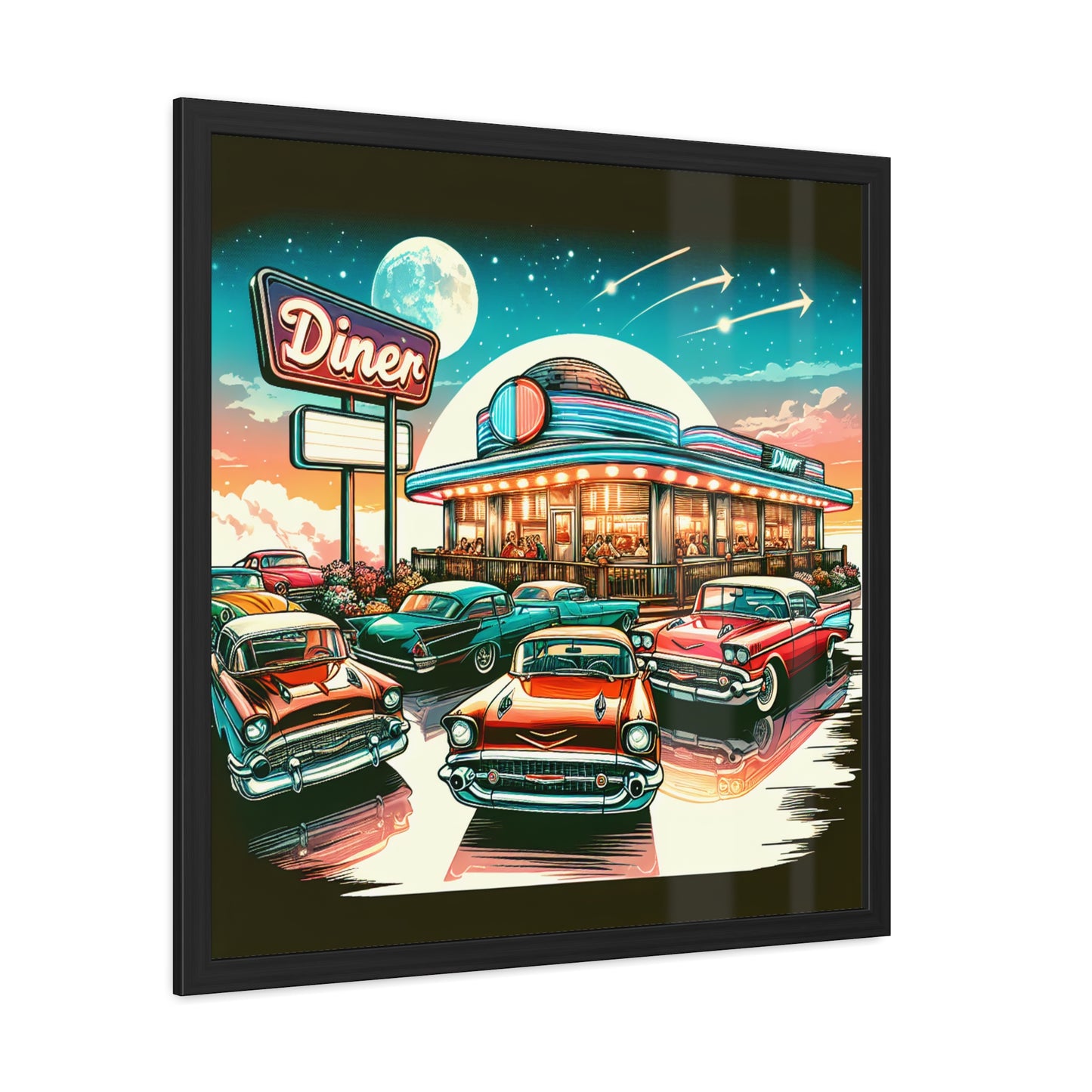 "Retro Radiance: 1950's Diner & Classic Cars Framed Art Poster"