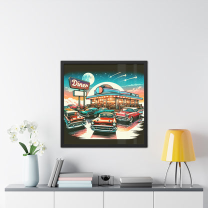 "Retro Radiance: 1950's Diner & Classic Cars Framed Art Poster"